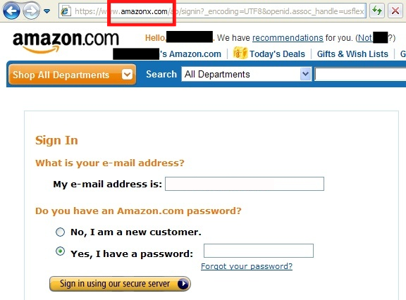 Fake Amazon website example